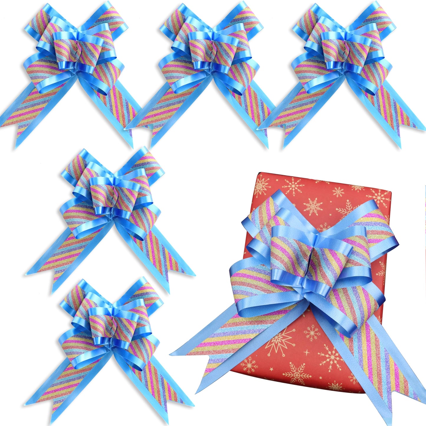 Pull Bow Large Gift Bow Christmas Gift Wrapping Bows 6.5 Inch Big Bow for Present Gift BasketsWedding Party Gift Wrap Bows Presents Decorating Bows Holiday Decoration. 5PCS (Blue)