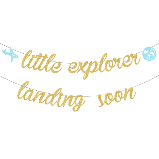 Little Explorer Landing Soon Baby Shower Banner – Travel Theme