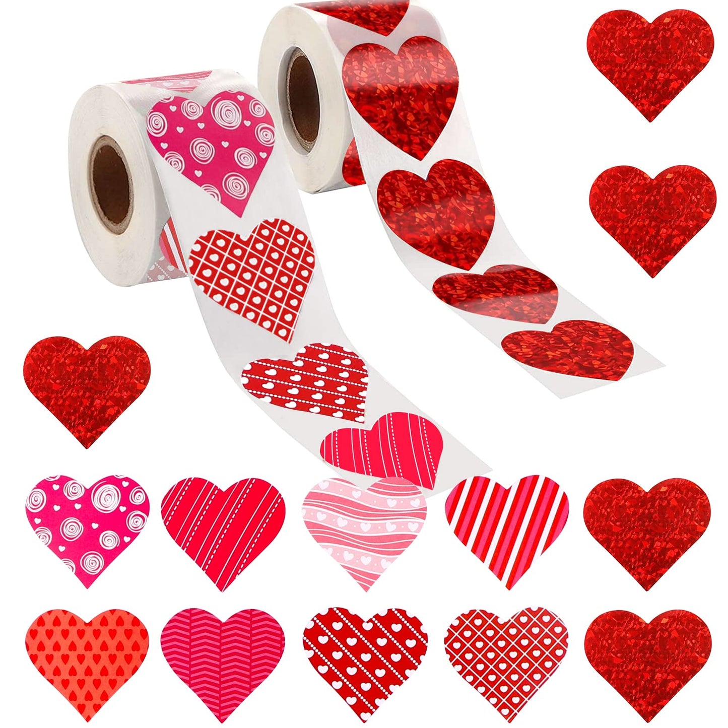 Valentine's Day Heart Sticker Roll – 1,000 Pieces, 2 Rolls