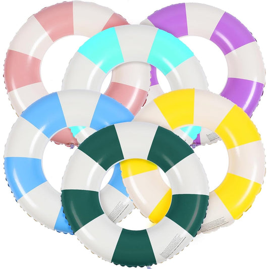Libima 6 Pcs Pool Tube Classic Striped Inflatable Floats Swimming Ring Colorful Ring Pool Float Floating Inner Tubes for Pool Swim Tubes Pool Floaties for Adult Teen Kids Swimming (22.8 in)