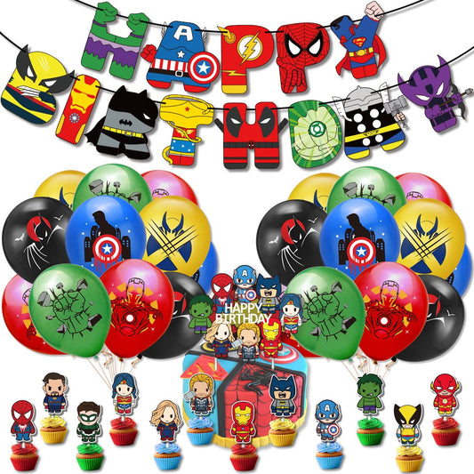 Superhero Birthday Party Decoration Kit with Balloons & Cake Toppers