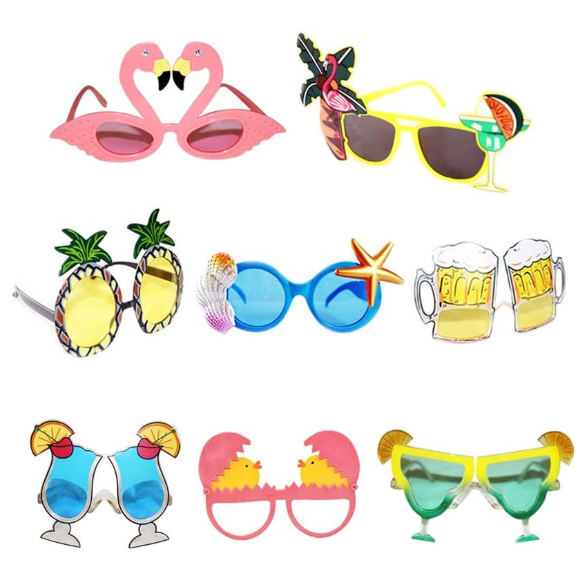Funny SunglassesNovelty Party Sunglasses Creative Funny Sunglasses Funny Hawaiian Tropical SunglassesLuau Fancy Dress Party Supply Hawaii Themed SunglassesBeach Photo Booth Props(8 Pack)