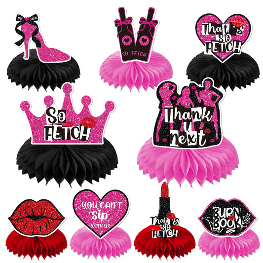 Pink Lip & Burn Book Coquette Honeycomb Table Centrepieces – 9 Piece