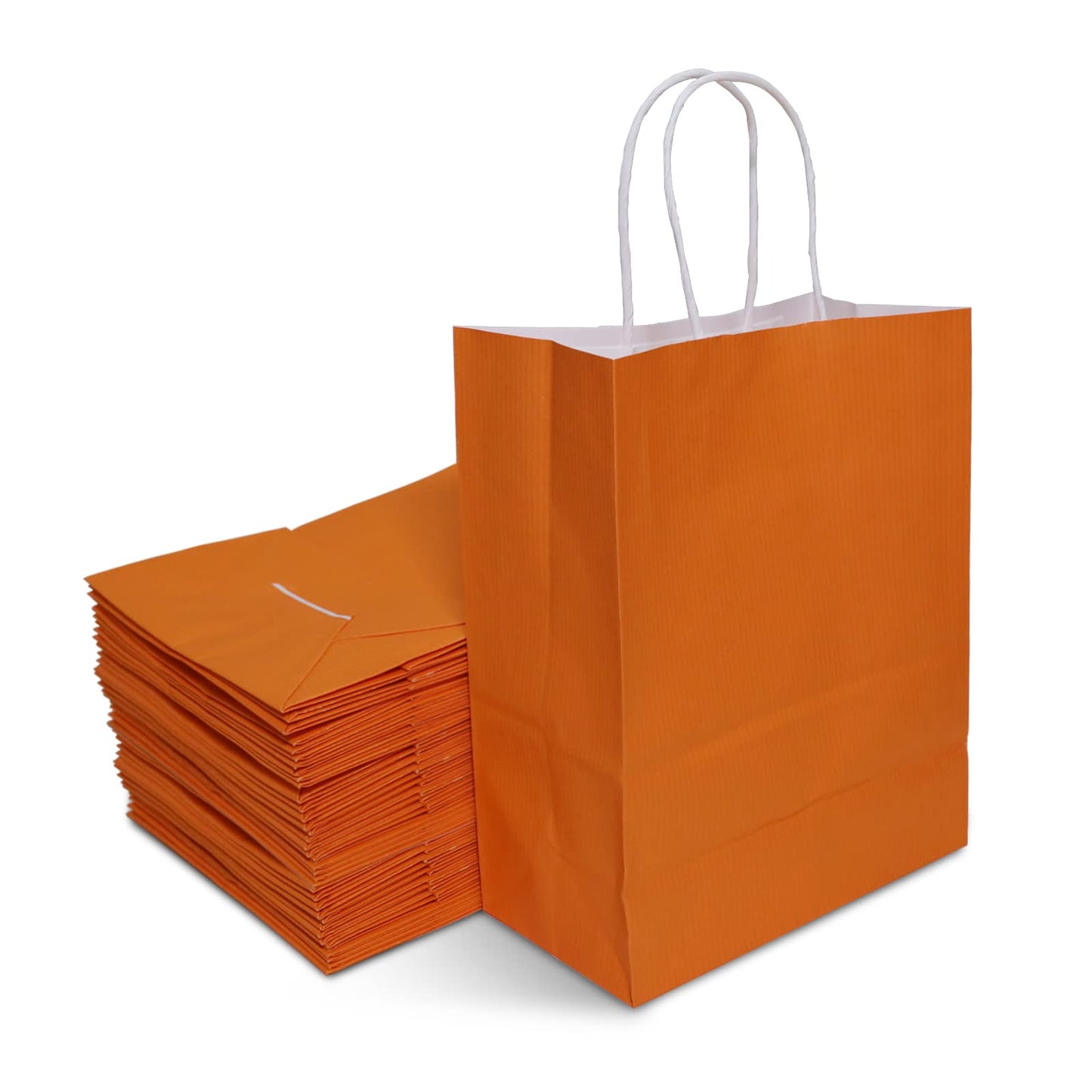 Orange Kraft Paper Gift Bags with Handles – 50 Pack