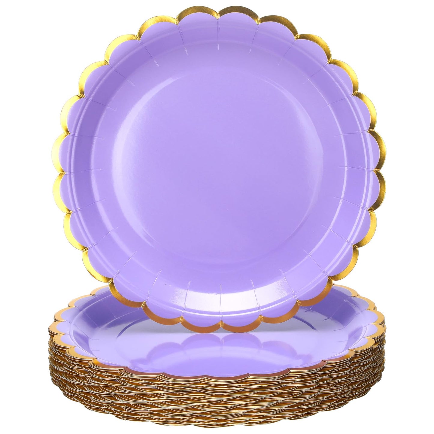 Purple Scalloped Paper Plates with Gold Foil - 9 Inch