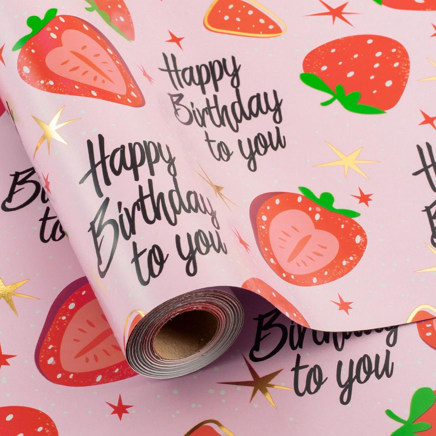 Strawberry Birthday Wrapping Paper Roll – 17 Inch x 33 Feet