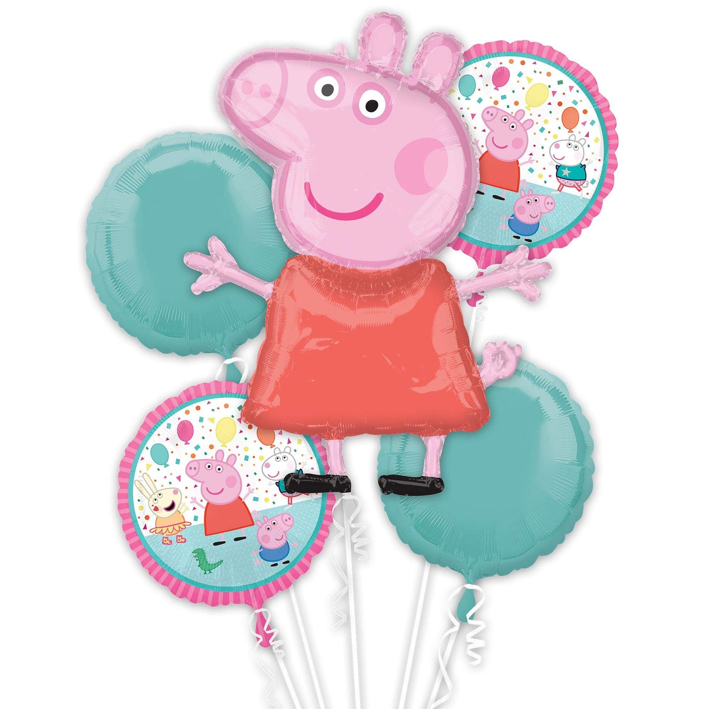 Pink Piggy Character Foil Birthday Balloon Bouquet - 5 ct