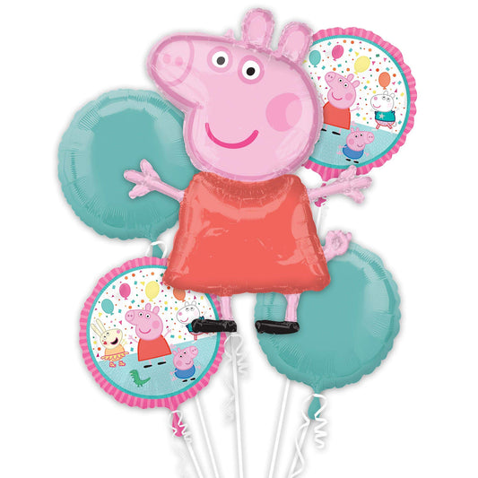 Pink Piggy Character Foil Birthday Balloon Bouquet - 5 ct