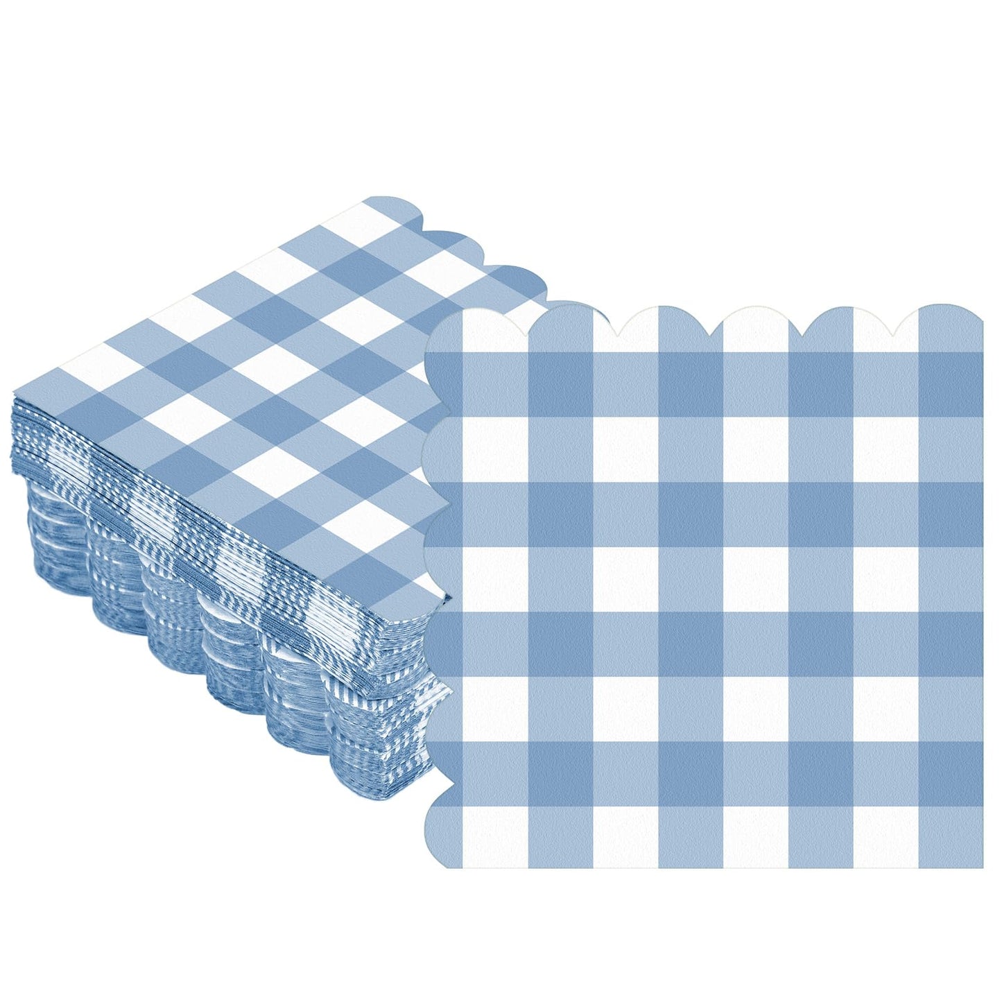 Blue & White Elegant Scalloped Cocktail Napkins