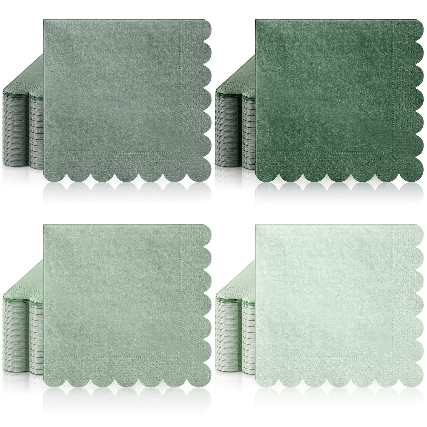 Sage Green Scalloped Cocktail Napkins - 100 ct