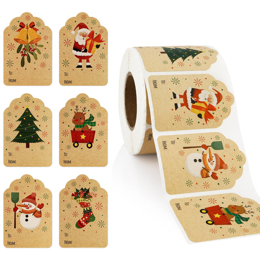 Kraft Christmas Gift Tag Stickers – 500 Pack