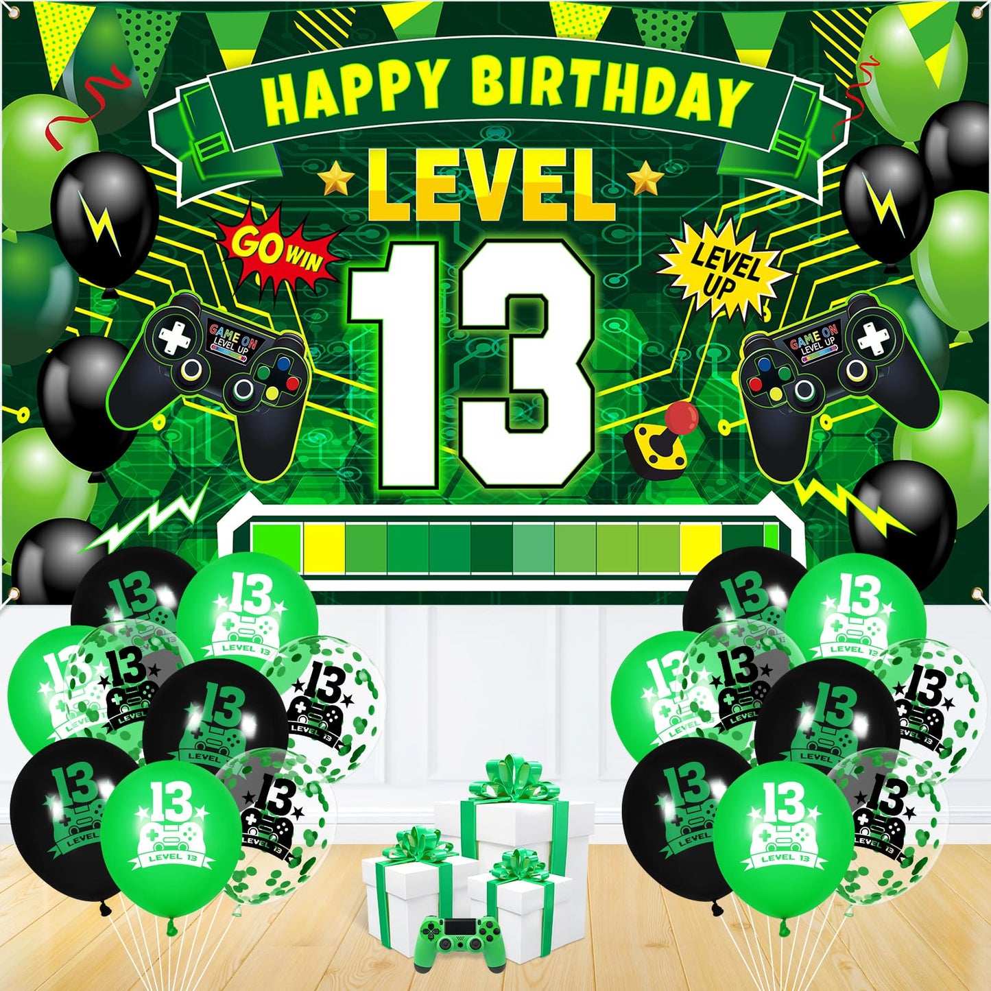 Level 13 Video Game Birthday Party Decorations Banner & Balloons