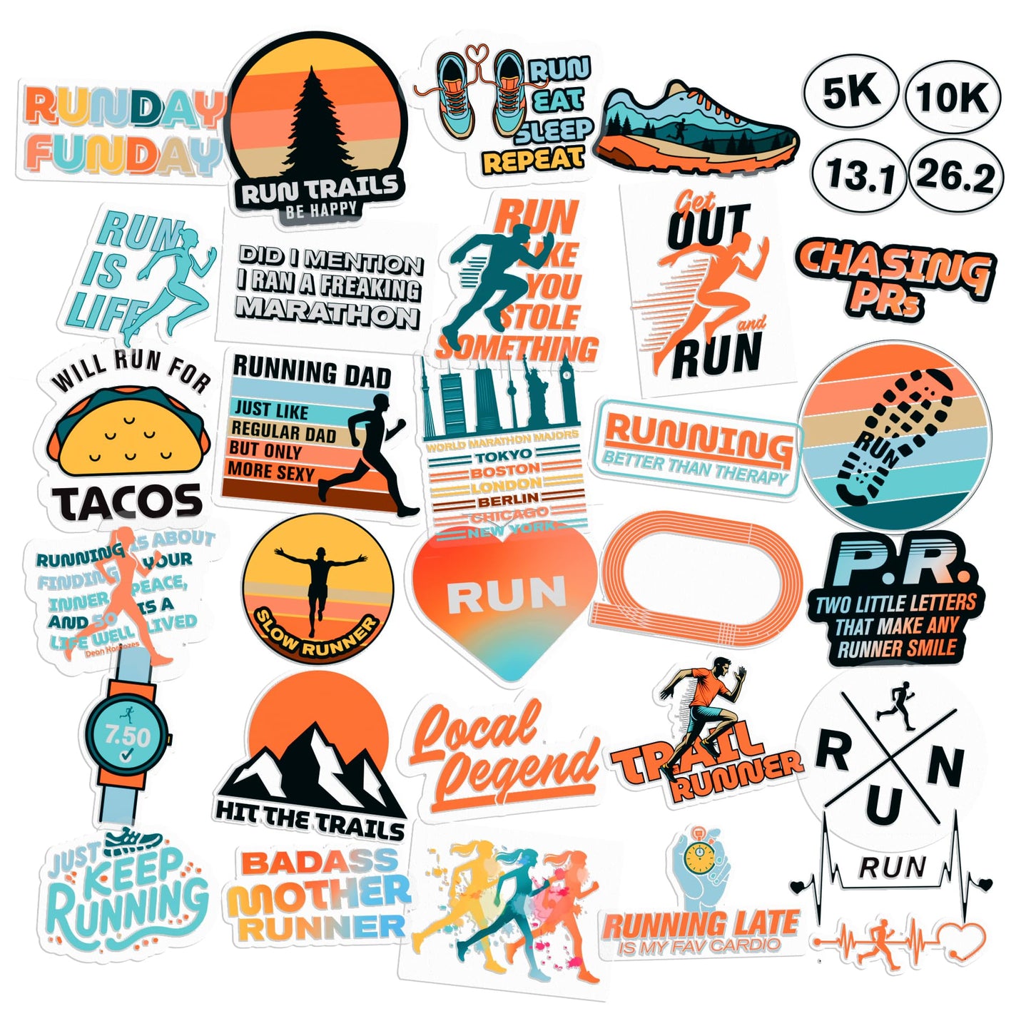34 Pack Running Stickers – The Perfect Running Club Gift for Cross Country Runners Marathon Enthusiasts and Runner Girls – Fun Track Stickers and XC Stickers