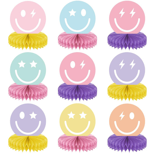 Preppy Pastel Smile Face Honeycomb Table Centrepieces – 9 ct