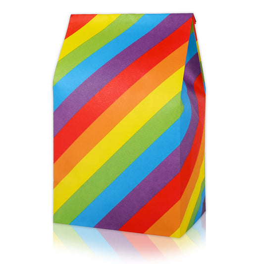 Rainbow Stripe Party Favor Bags with Tags - 24 ct