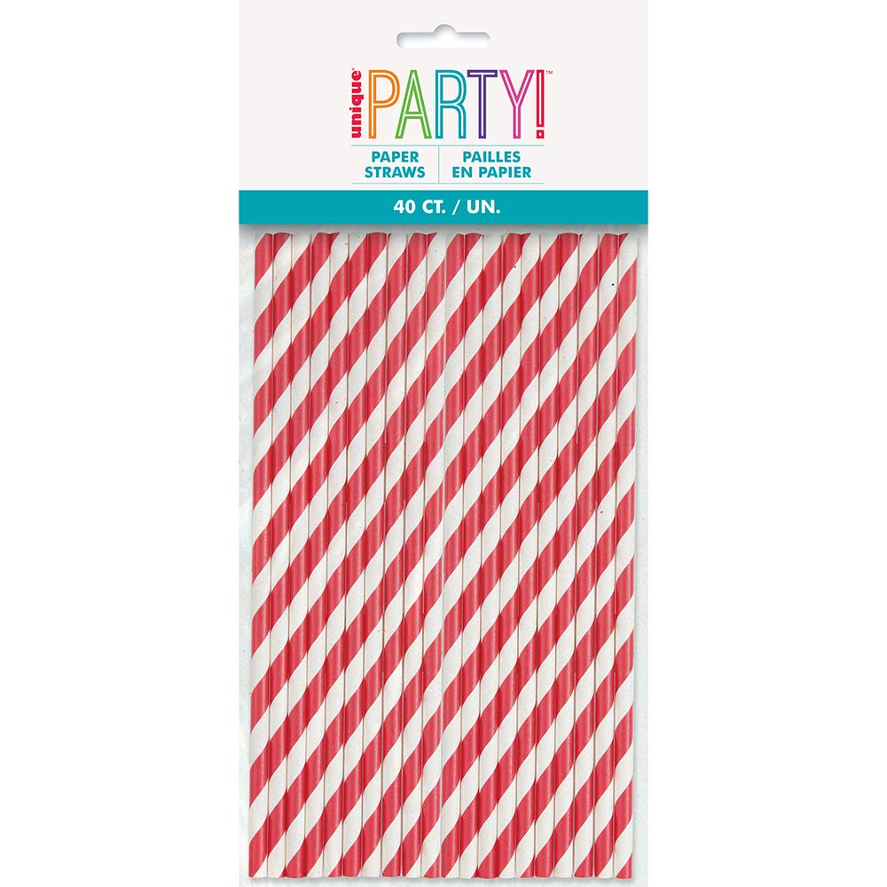Ruby Red Striped Paper Straws - 40 Count - Unique Style & Fun Drinking Experience Perfect for Parties Celebrations and Everyday Use