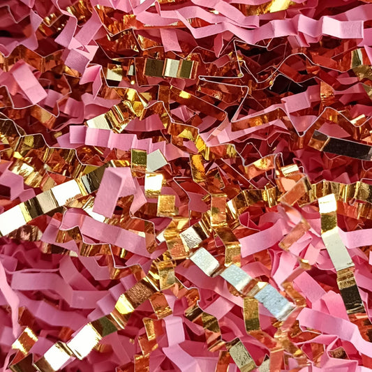 JHESAO 1/2LB Crinkle Cut Paper Shredded Paper for Gift Box Baskets Filler Pink and Gold Crinkle Cut Paper Shred Filler Confetti for Packaging