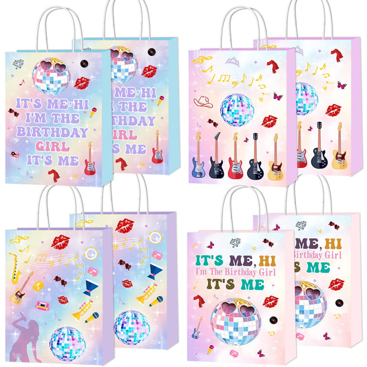 SNABETNA Music Birthday Party Paper Bags Decorations16pcs Goodies BagsDouble Sided Birthday Paper Bags With 4 Styles Music Theme Birthday Party Favors