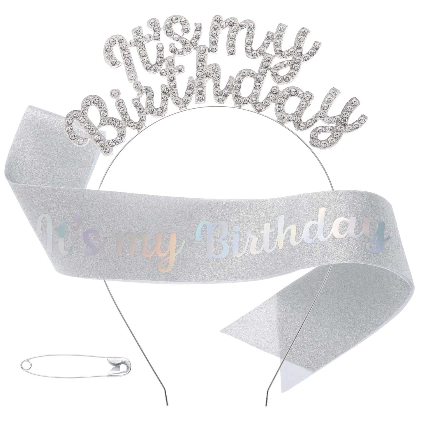 Acenail Rhinestone Silver Birthday Headpiece Sash Hair Hoop Crowns Tiaras - Party Decorations and Hair Accessories for Women Girls (E-Silver)