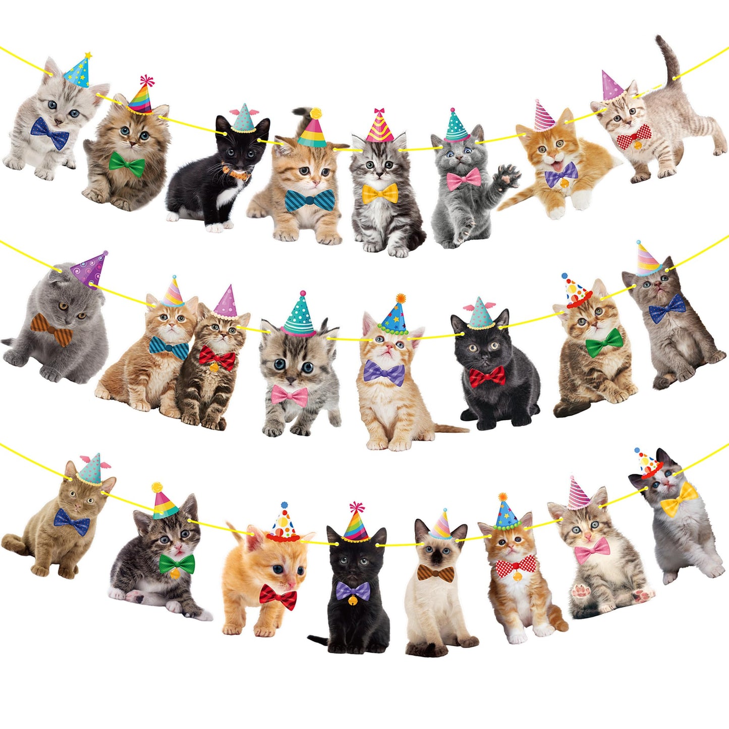 Cat Theme Party Banner Garland – 2 Pack, 24 Kittens Each
