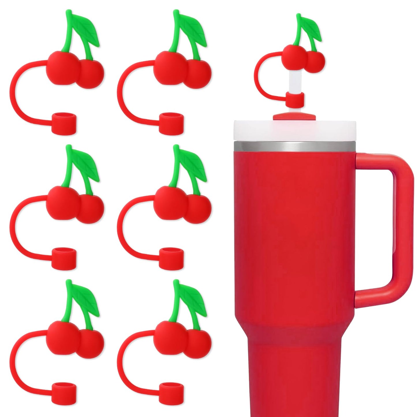 Cherry Silicone Straw Cover Caps – 6 Pack, 10mm