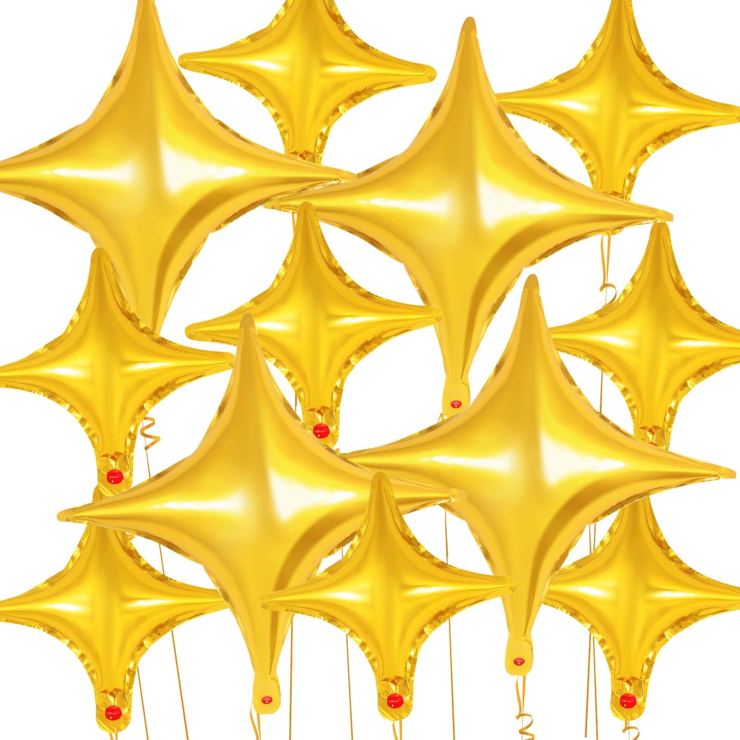 12 Pcs Four Angle Star Balloons26 Inch and 10 Inch Gold Star Foil BalloonsQuadrangle Balloon Mylar Balloons Helium Balloons for Birthday Party Anniversary Wedding Baby Shower Decorations (Gold)