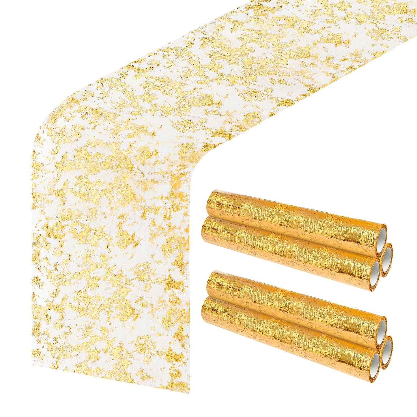 6 PCS Gold Table Runner 11"x108" Glitter Metallic Mesh Table Runner Roll Sparkly Gold Foil Table Decorations Centerpiece for Bridal Wedding Birthday Party Christmas