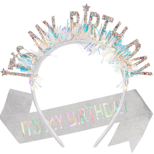 ITS MY BIRTHDAY Birthday Sash and Headbands for Women Happy Birthday Sashes Tiaras for Girls Crowns Decorations Accessories