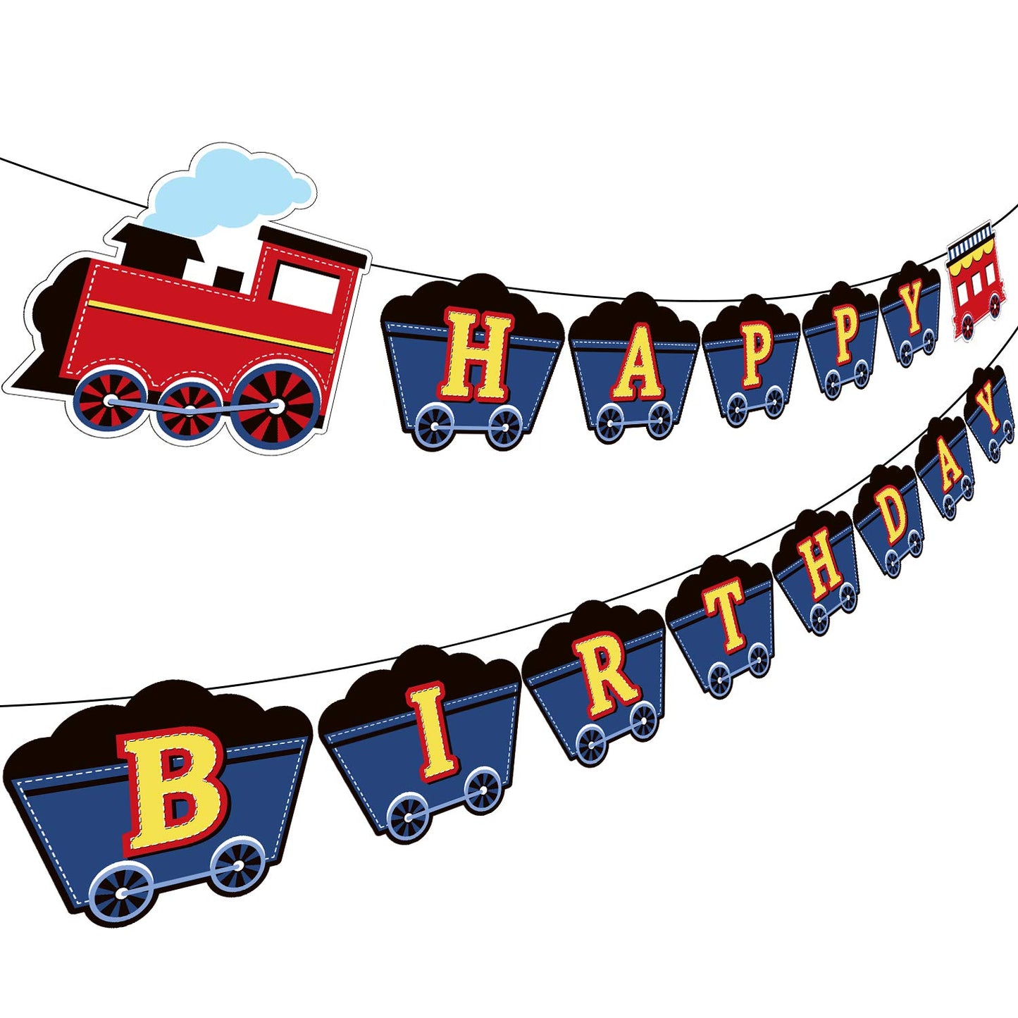 Steam Train Happy Birthday Banner - Railroad Party Decor