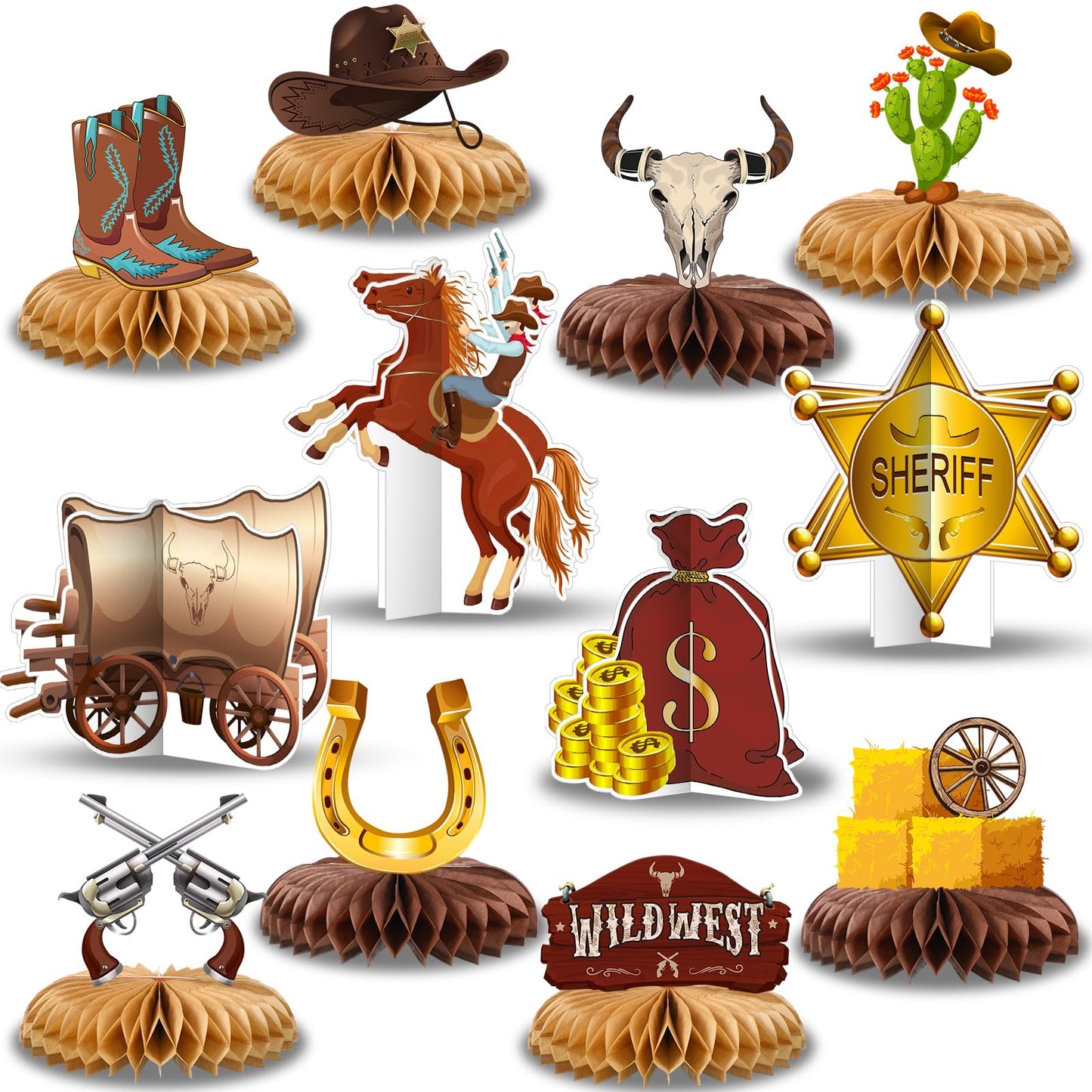 Wild West Cowboy Honeycomb Table Centrepieces – 12 Piece