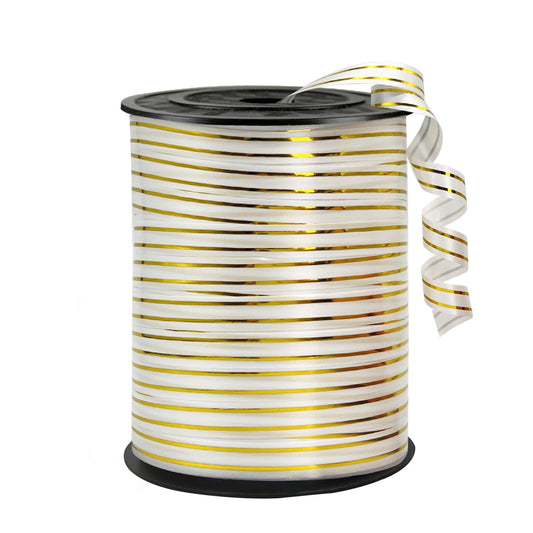 White and Gold Shiny Curling Shiny Ribbon，219 Yard Ribbon for Balloons，Curling Ribbon for Craft，for Balloon String ，Wedding Florist Flower，Crafts wrap (1 Roll)