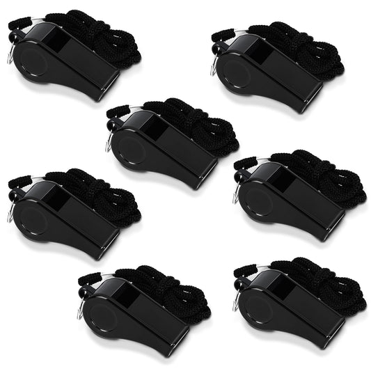 Black Plastic Coaches Whistles with Lanyards
