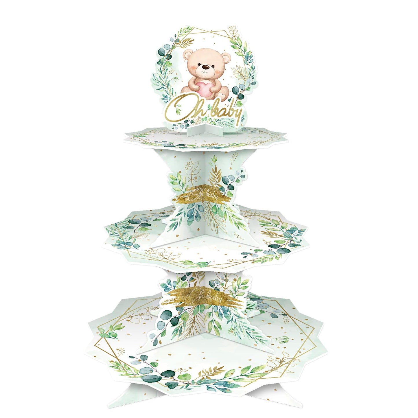 WEEPA Greenery Eucalyptus Oh Baby Cupcake Stand Sage Green Baby Shower Decorations We Can Bearly Wait Baby Shower Decorations