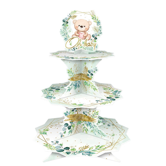 WEEPA Greenery Eucalyptus Oh Baby Cupcake Stand Sage Green Baby Shower Decorations We Can Bearly Wait Baby Shower Decorations