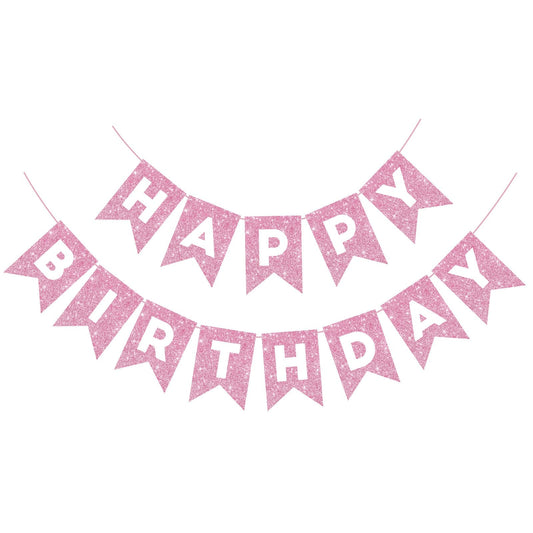 Pink Glitter Happy Birthday Banner Garland