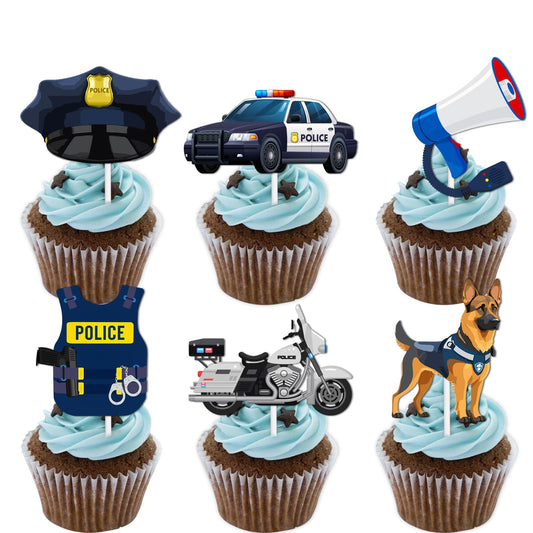 Blue Glitter Congrats Officer Police Cupcake Toppers – 18 Pack