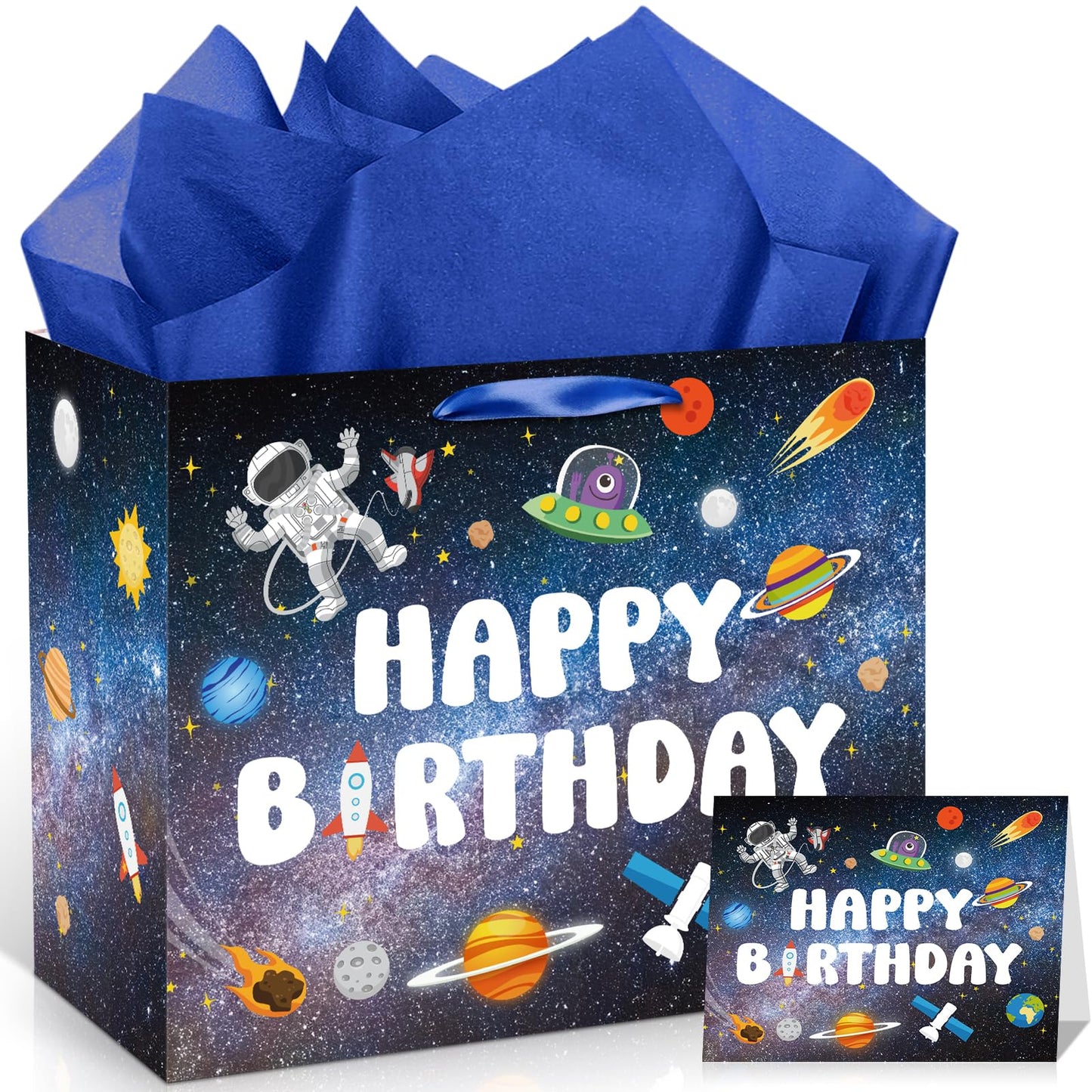 Outer Space Birthday Gift Bag Set with Card & Tissue