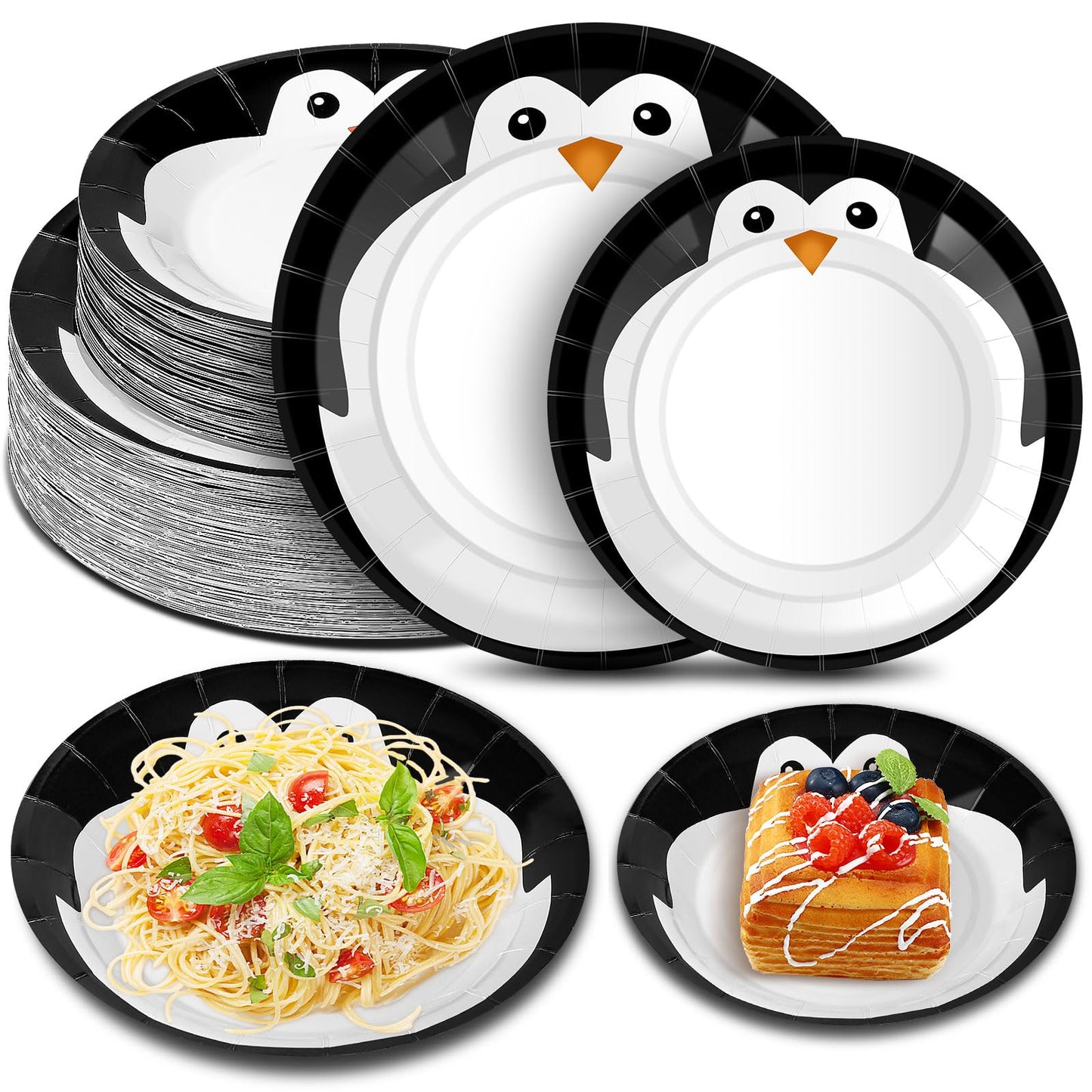 Winter Penguin Paper Plates – 100 Pack, 9 Inch & 7 Inch