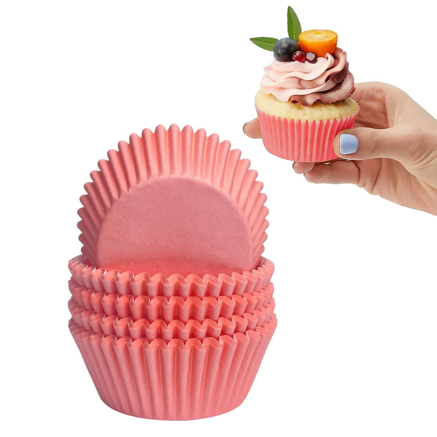 Standard Pink Cupcake Liners 100 Pcs:Pink Cupcake Muffin LinersGrease-Proof Paper Baking CupsNo Smell Food Grade Baking Cups Paper