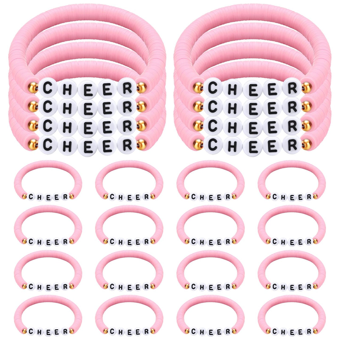 Cheerleader Pink Clay Bead CHEER Bracelets Party Favours – 24 Pack