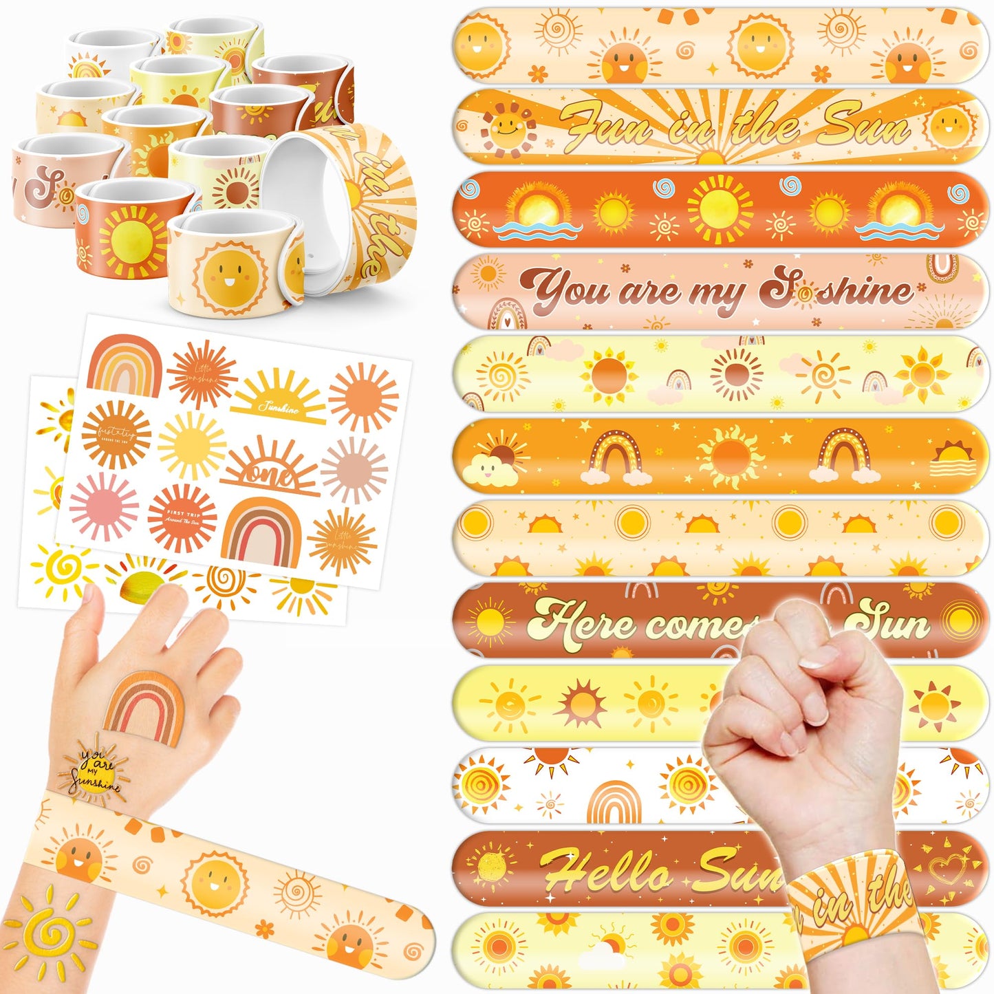 Sun Boho Party Favours Tattoos & Slap Bracelets – 48 Pack