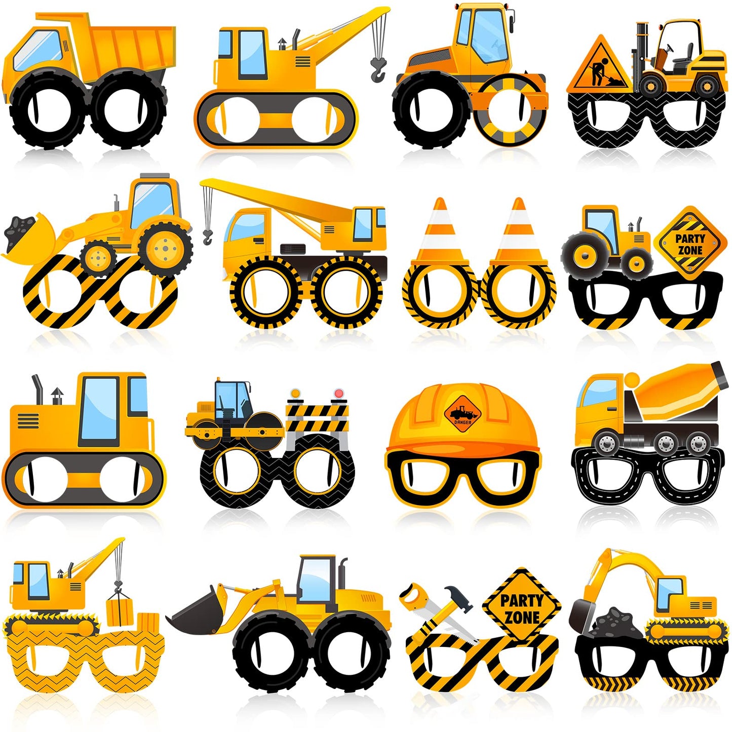 Construction Theme Party Photo Booth Eyeglasses Props – 32 Pack