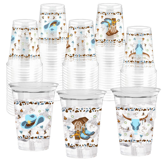 Cowboy Western Rustic Clear Plastic Party Cups 12oz - 100 ct