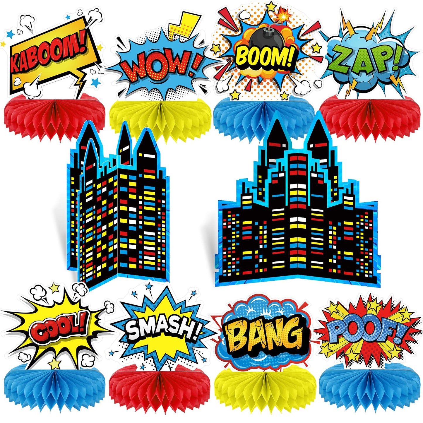 Superhero Honeycomb Birthday Party Table Centerpieces - 10 ct
