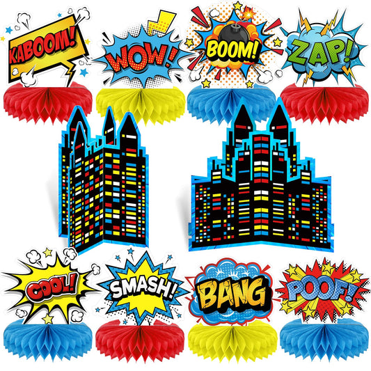 Superhero Honeycomb Birthday Party Table Centerpieces - 10 ct