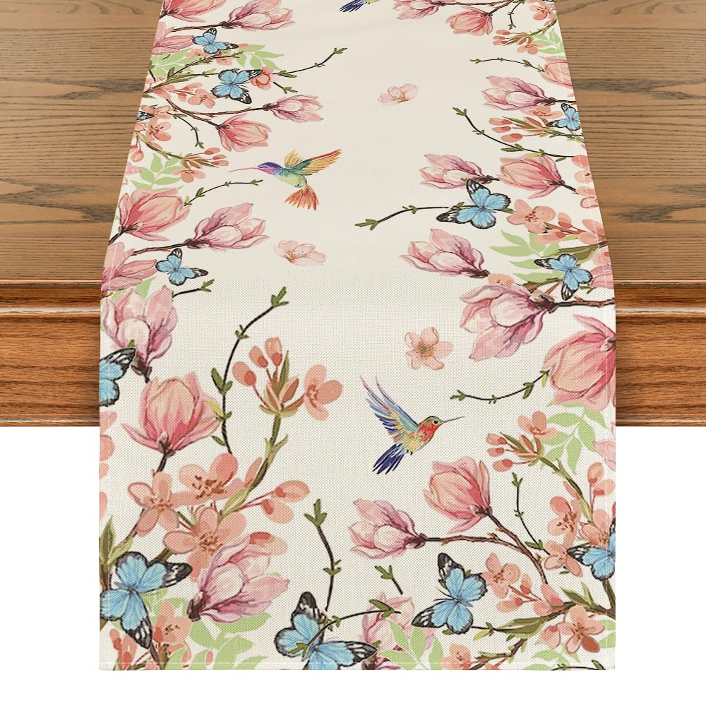 Flowers Bird Butterfly Spring Table Runner – 13 x 36 Inch
