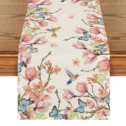 Flowers Bird Butterfly Spring Table Runner – 13 x 36 Inch