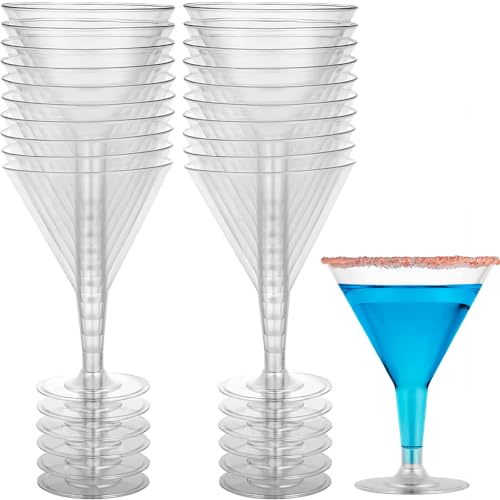 Hanna K. Signature Deluxe Clear Plastic Martini Cups - 7oz 20 Pieces - Perfect for Parties & Everyday Use