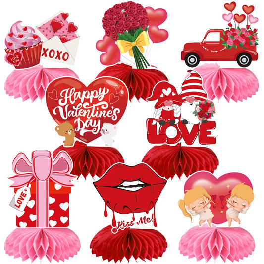 Valentine's Day 3D Heart Honeycomb Table Centrepieces – 8 Piece