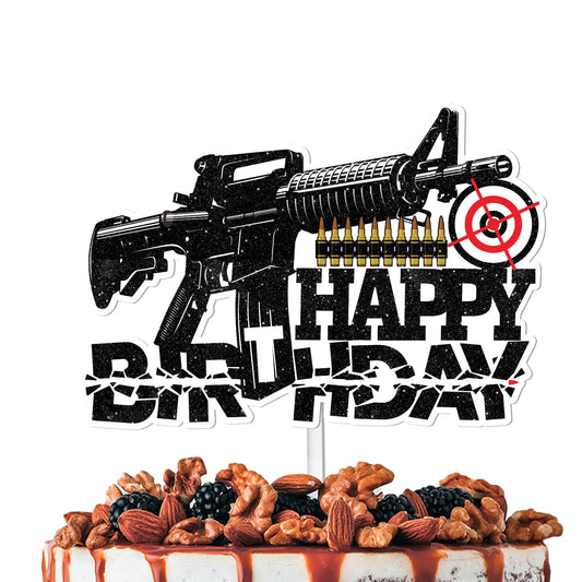 Black Glitter Tactical Birthday Cake Topper